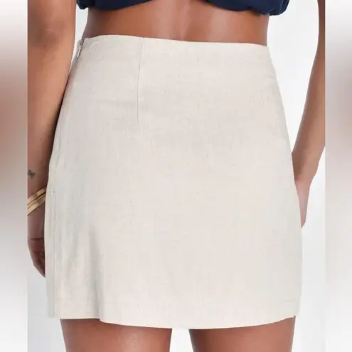 Lulus Beautiful Babe Beige Linen High Rise Mini Skirt