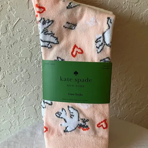 Kate Spade : Blush/White/Red Socks with Heart & Dove Design- Crew- set of 3
