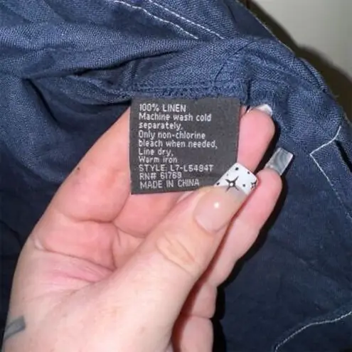 Linen Women's 1X Blue Embroidered Floral Vintage Jacket