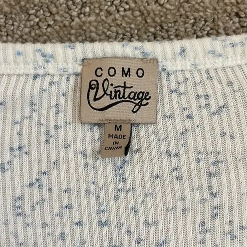 Como vintage White with Heathered Blue Long Sleeve V-Neck Top - NWT