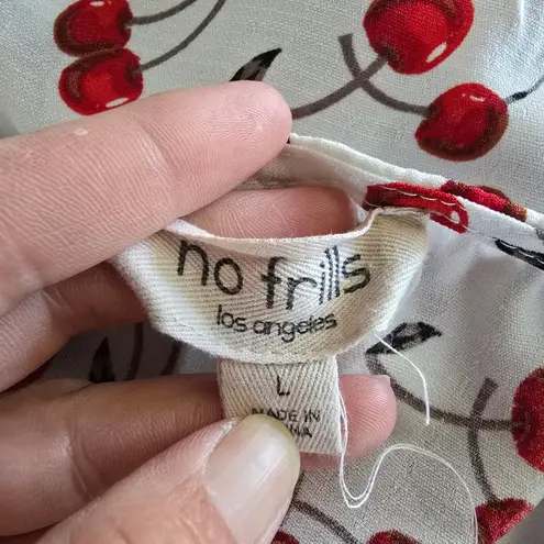 No Frills Los Angeles Cherry Print Tie Front Smocked Crop Top Women's Large Red