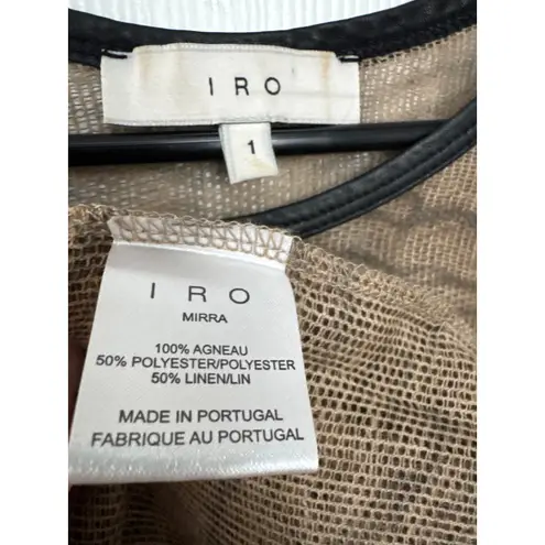 IRO Lamb skin animal print crew neck raw hem & sleeves T-shirt tan brown medium