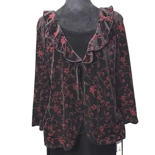 Notations NWT Red Black Glitter Frenzy Velvet Top & Pants Set Holiday Outfit Med