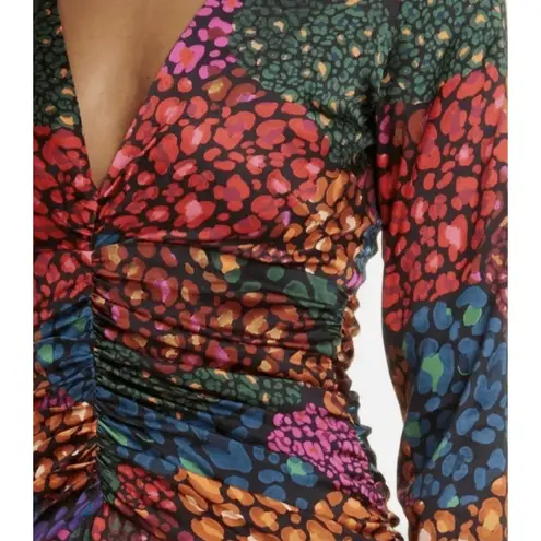 Farm Rio RAINBOW HEARTS LONG SLEEVE V-NECK MIDI DRESS Size Medium