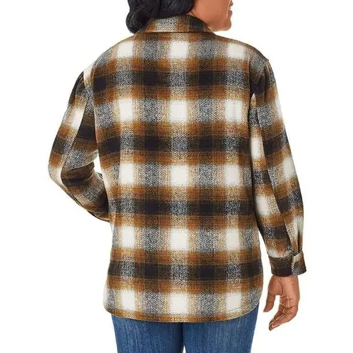NWT Womens Members Mark Acorn Plaid Button Down Shacket Plaid Jacket
