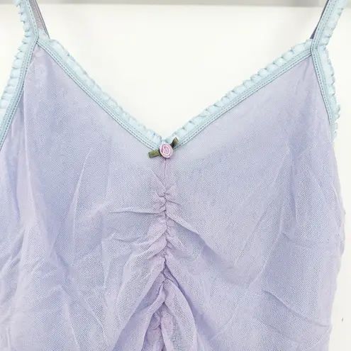 Womens Y2k Vintage Fairycore Fairy Pastel Coquette Sheer Ruched Cami Tank Top Purple Size XS