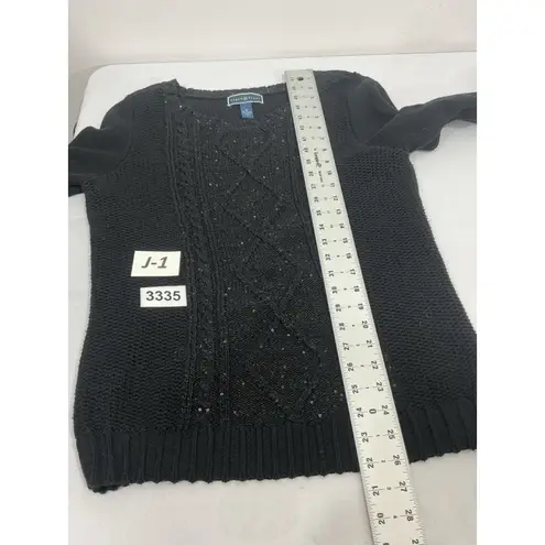 Karen Scott Womans Medium Black Sequin Long Sleeve Pull Over Sweater Crew Neck