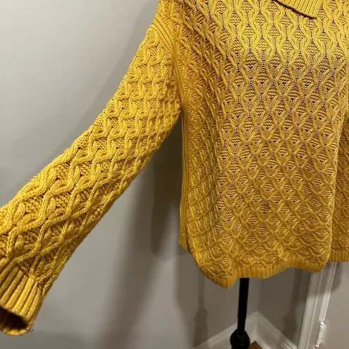 Jeanne pierre Large Yellow Mixed Cable Knit Cowl Neck Sweater Pullover Sweater.