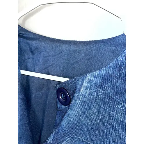 Denim Jacket Patchwork Snowman Santa Holiday Christmas Jean Coat Blue Size L