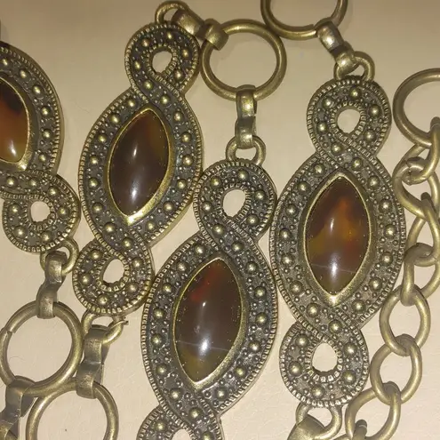 Belt Brown Faux Gemstones Infinity Motif 50 Inches Adjustable Chain Length Gold