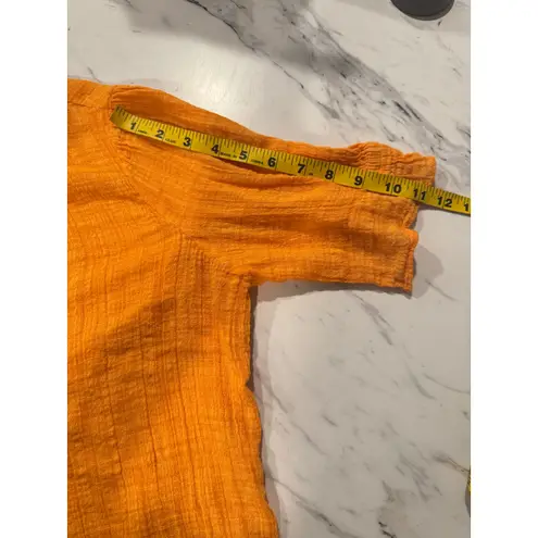 Apiece Apart Women’s Ruffle Neck Blouse Medium Orange Gauzy Organic Cotton