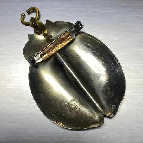 Handmade SJ Copper Silver Golden Tone Large BEETLE Brooch Pin Pendant Bold Statement
