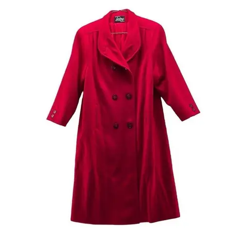 Vintage Hockanum Overcoat Womans Large Wool Blend Fabric by Forstman Union USA Red