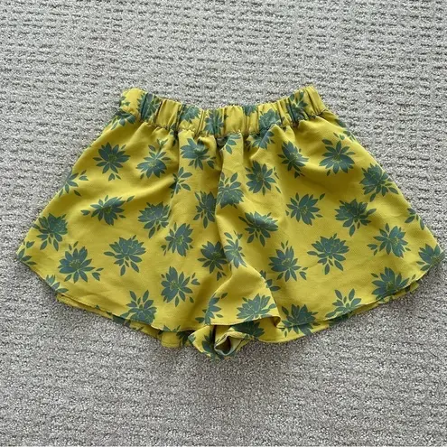 ZARA  Ruffle Skort XS / 24 MUSTARD YELLOW BLUE FLORAL PALM