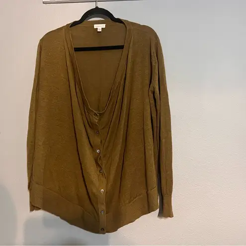 Garnet Hill Easy Linen Drape Front Cardigan Green Button Oversized Lagenlook M