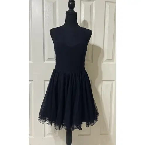 Blondie Nites black short Illusion Yoke Pearl Embellished Back Swing dress- 11