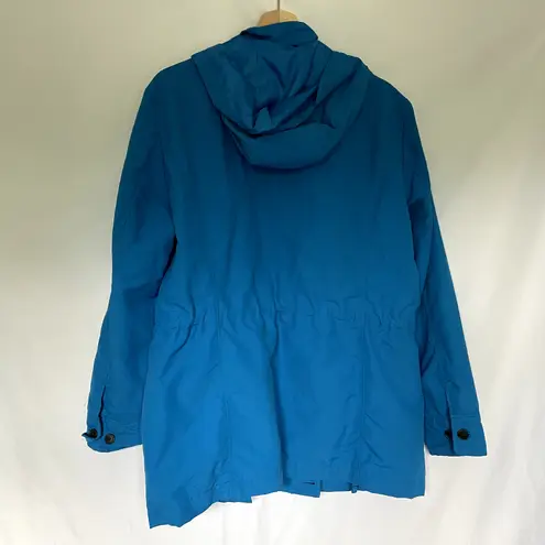 Lands' End blue raincoat bright women's size L nylon hooded pockets casual light Size L