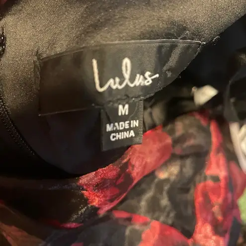 Lulus Simply Divine Black and Red Floral Print Organza Maxi Dress Medium Bridal