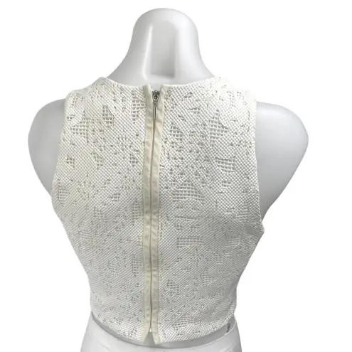 Rebecca Taylor White Floral Lace Sleeveless Halter Zipper Cami Crop Tank Top 4