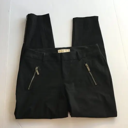 Michael Kors MK Womens Gold Zip Front Pockets Black Ankle Zip Pants Size 4 Work