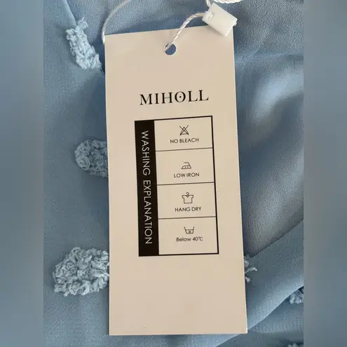 NWT Miholl Size S Light Blue Sheer Babydoll Dress with Pom Pom Details V