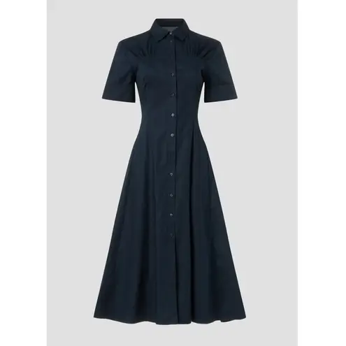Club Monaco Poplin Navy Blue Midi Short Sleeve Shirt Dress - size 12
