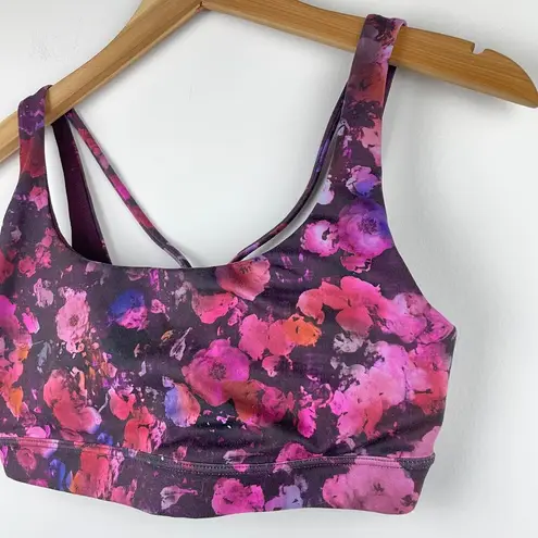 Athleta  Exhale Sports Bra Dappled Bloom Pink Printed Floral Yoga - Size S