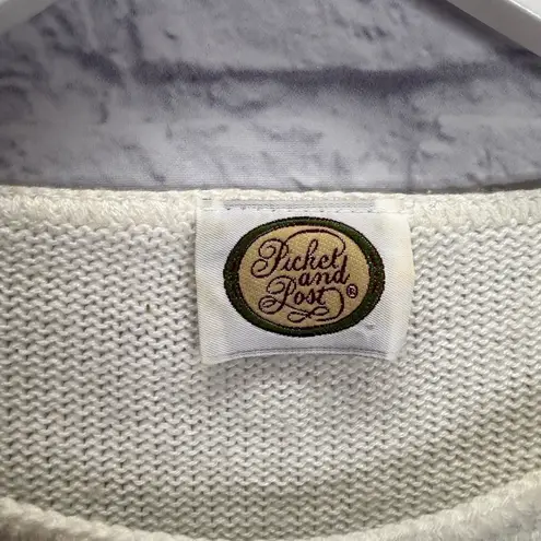 Vintage Picket and Post Striped Cap Sleeve Sweater Size M White Green Anchors Size M