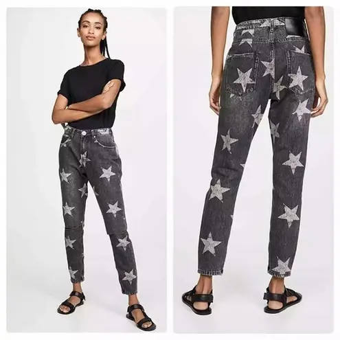 One Teaspoon  Camden Freebirds High Rise Gray Star Print Ripped Straight Jeans