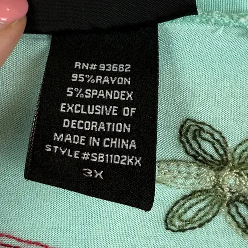 LIV Los Angeles Top Women 3X Blue Stretch Floral Embroidered Short Sleeve Blouse