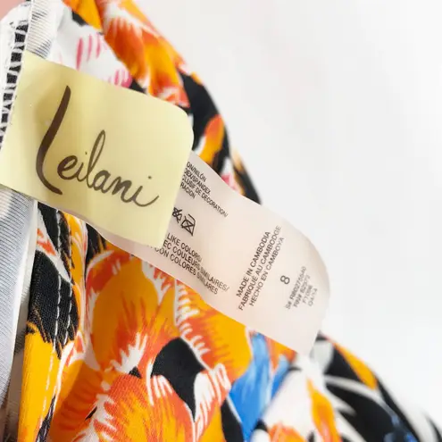 Leilani Size 8 Swim Top Ruffle Halter Orange Blue Floral Tropic Black White 580