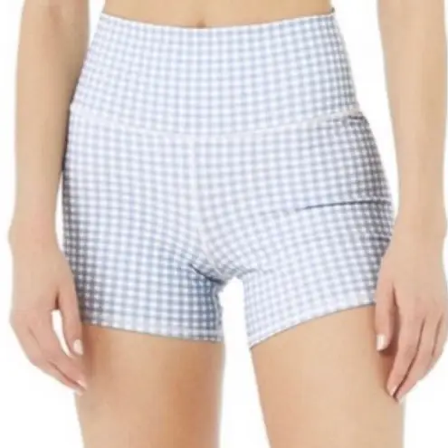 Alo Yoga 4" Vapor High-Waist Gingham Short Blue Skies XXS