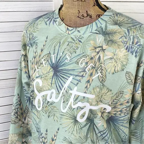 Body Glove Let’s Get Salty Tropical Print Shirt Green Small Crop Sweatshirt