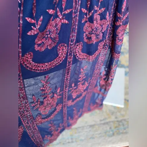 Altar'd State Altar’d State Maxi Dress Halter Blue Red Parisian Wedding Event Luxe Boho Party