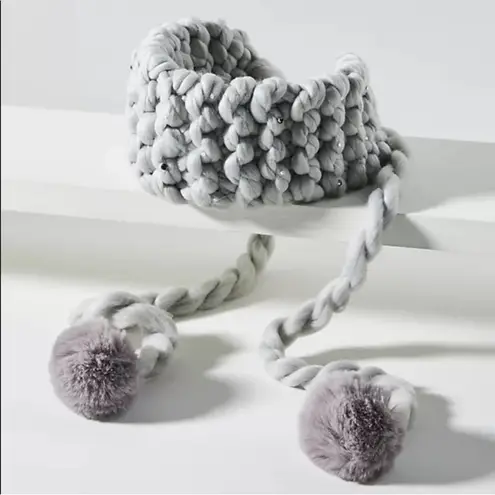 Anthropologie  Chunky Knit Embellished Ear Warmer - Gray