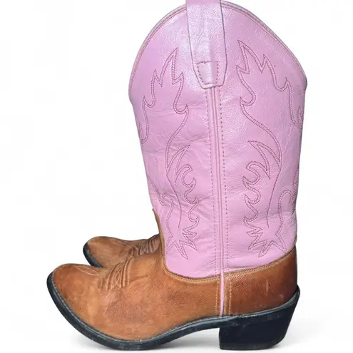 Old West Pink Leather Western Cowboy Boots Women’s Approx 8–9