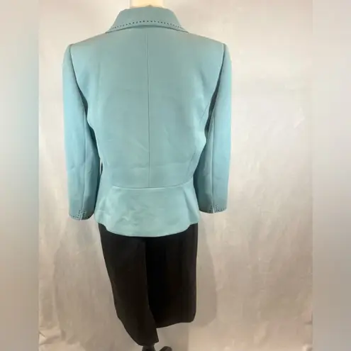 Tahari ASL ice blue open stitch blazer and dark gray skirt suit set size 10