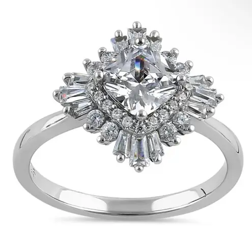 Sterling Silver SIZE 5 925 Gorgeous Cushion Halo Clear Engagement Ring