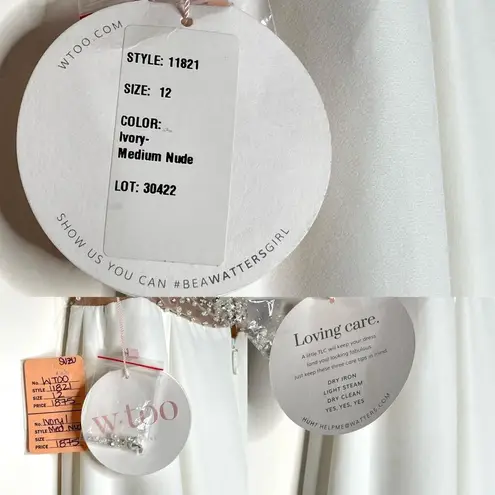 Wtoo by Watters Suzu 11821 Sheer Bodice Spaghetti Straps Wedding Dress, Size 12 White