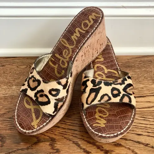 Sam Edelman Cork Wedge Sandals in Cheetah Print Cafe Hair- Size 8.5