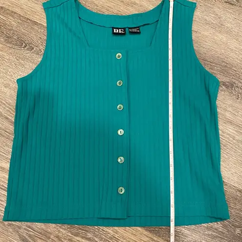 basic editions Y2k vintage square neck ribbed tank top teal green medium