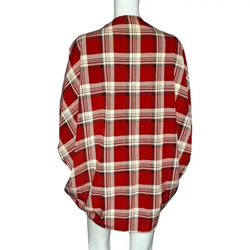 Alya  Kimono Womens Small Red Cream Plaid Topper Academia Bohemian Preppy Casual