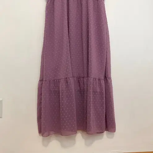 FASHION Midi Tiered Swiss Dot Dress Lilac Lavender Purple Faux Wrap Work NO BELT Size XL