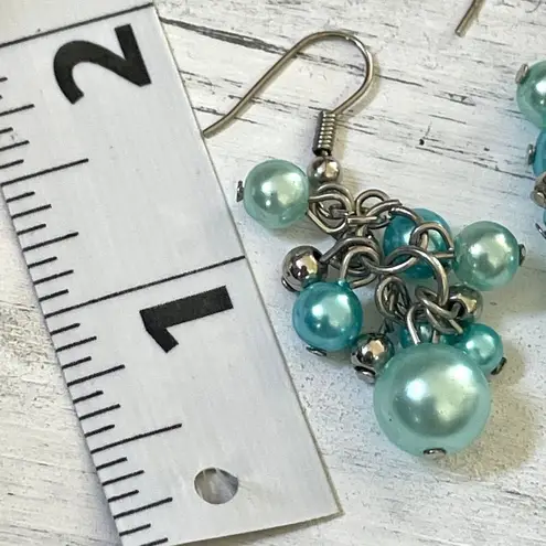 Faux blue Pearl and silver bead dangle earrings