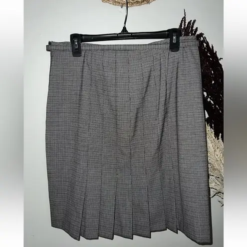 Anne Klein Ann Klein Black & White Plaid Check Pleated Hem Knee Length Belted Skirt Sz 10