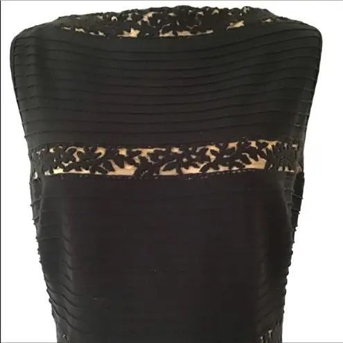 Tadashi Shoji Black Pintuck Jersey and Lace Dress