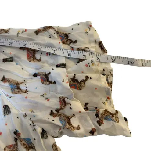 Democracy Womens White Llama Print Blouse Small Ruffle Sleeve Novelty Animals