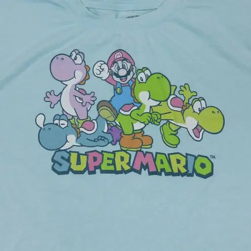 Nintendo Super Mario T-Shirt Womens M Baby Blue Mario Yoshi Graphic Logo Kidcore