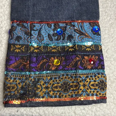 Embroidered Straight Leg Jeans with Colorful Cuffs Blue Size 28