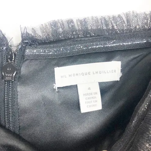 Monique Lhuillier ML Off-The-Shoulder Mini Dress Size 4 Glitter Tulle Cocktail